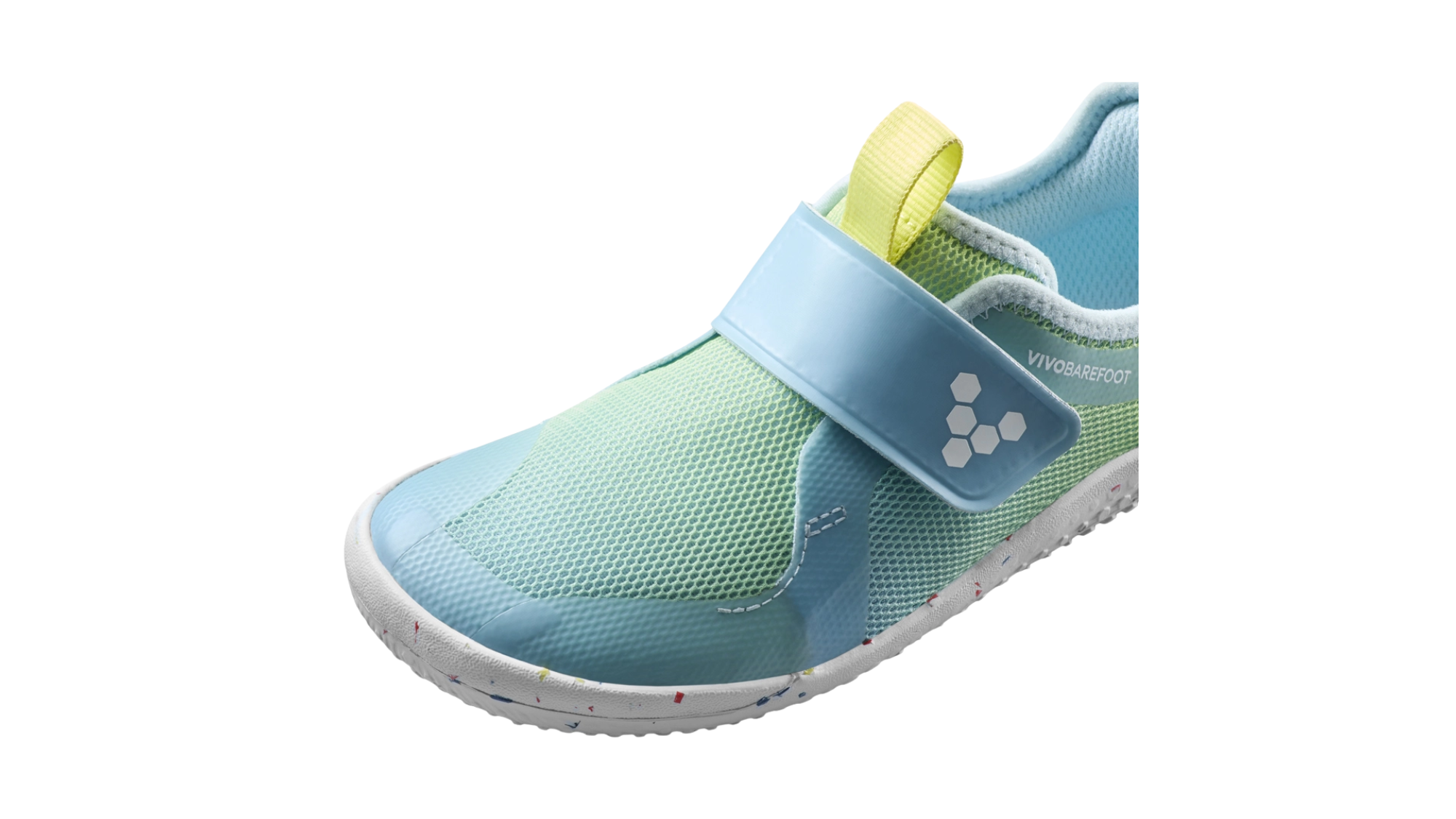 Barfußschuh für Kinder, geschlossene Zehen und geschlossener Fersenbereich, Klettverschluss, flexible Sohle, Detailansicht Klettverschluss