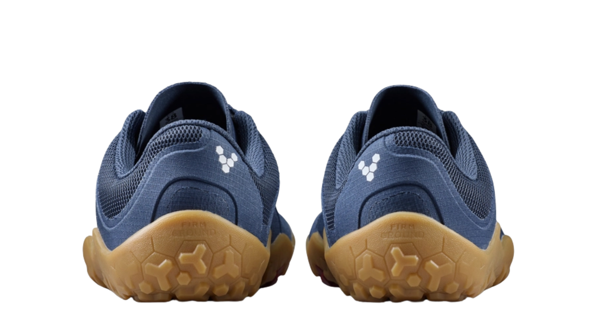 Barfußschuh, geschlossene Zehen und geschlossener Fersenbereich, Schnürung mit Schnellverschluss, profilierte Sohle, Rückansicht, Paar