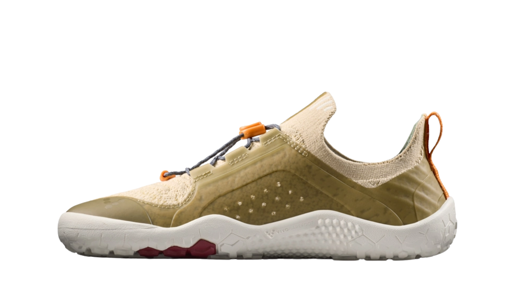 Barfußschuh mit Schnellverschluss, breite Zehenbox, flexible Sohle, geschlossener Fersenbereich, Seitenansicht innen, einzelner Schuh