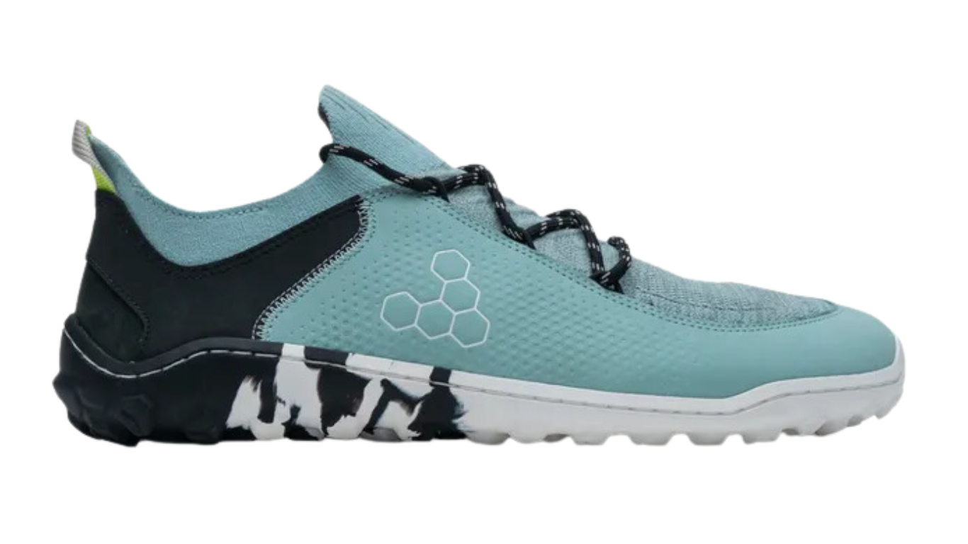 Barfußschuh mit Schnürung, breite Zehenbox, flexible Sohle, flache Sohle, geschlossener Fersenbereich, Seitenansicht außen, einzelner Schuh