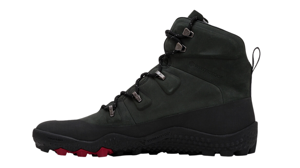 Barfußwinterstiefel mit Schnürung, breite Zehenbox, flexible Sohle, geschlossener Schaft, geschlossener Fersenbereich, Seitenansicht innen