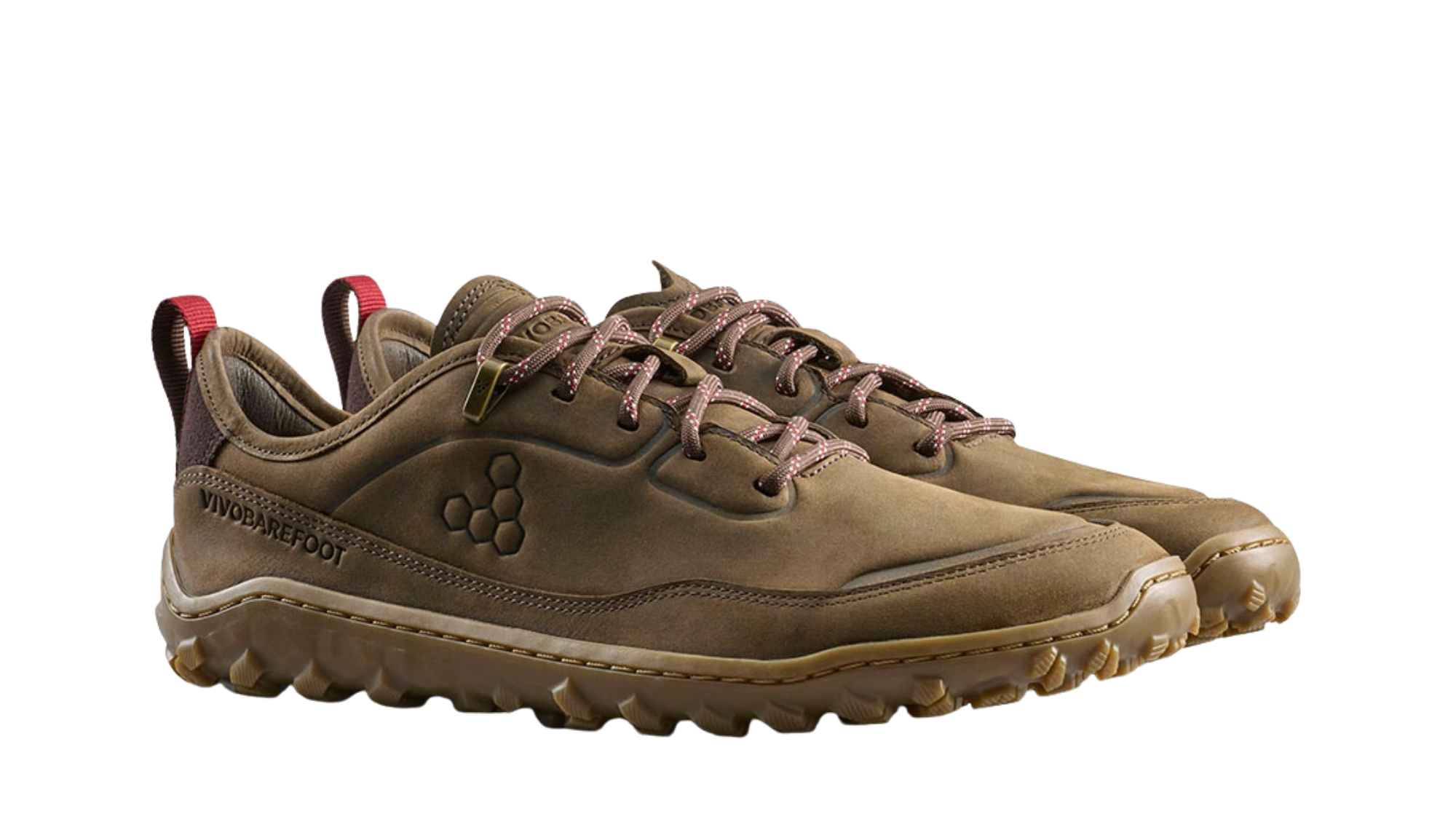 Barfußschuh, geschlossene Zehen und geschlossener Fersenbereich, Schnürung mit Ösen, profilierte Sohle, schräge Vorderansicht, Paar