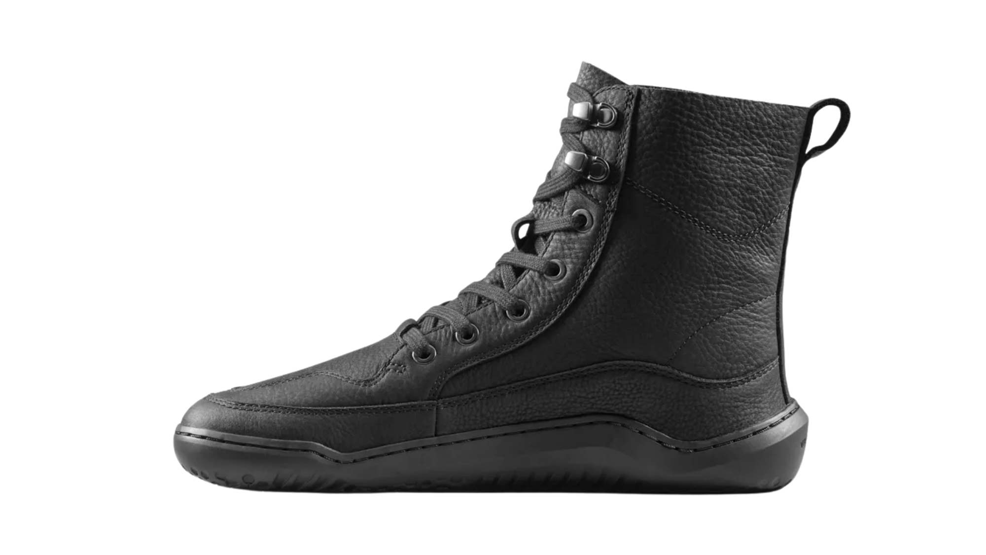Barfußstiefel für Erwachsene mit Schnürung, breiter Zehenbox und flexibler Sohle, Seitenansicht innen