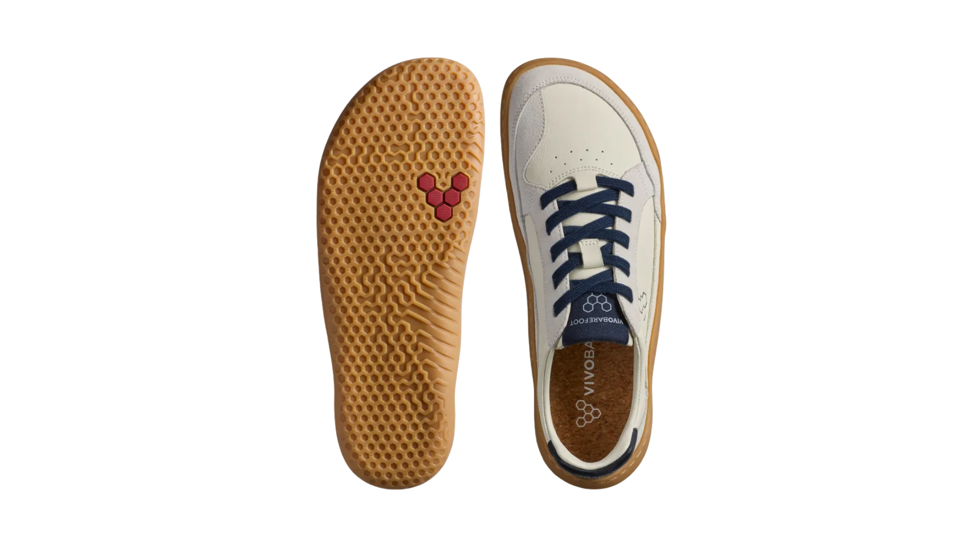 Barfußledersneaker für Erwachsene als Paar mit flexibler Sohle, Schnürung und breiter Zehenbox, Ansicht von unten und oben