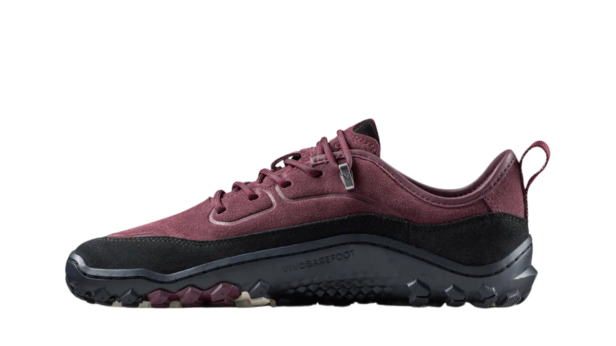 Barfußwanderhalbschuh für Damen mit Schnürung, breiter Zehenbox und profilierter Sohle, Seitenansicht innen