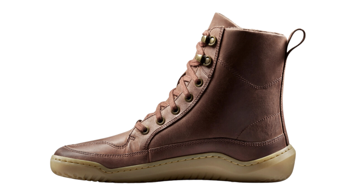 Barfußstiefel für Erwachsene mit Schnürung, breiter Zehenbox und geschlossenem Schaft, Seitenansicht 