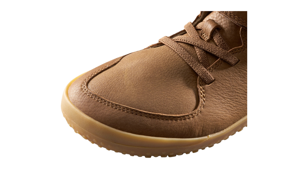 Barfußschuh für Kinder mit Klettverschluss und elastischem Schnellverschluss, breiter Zehenbox und geschlossenem Schaft, Detailansicht Zehenbox
