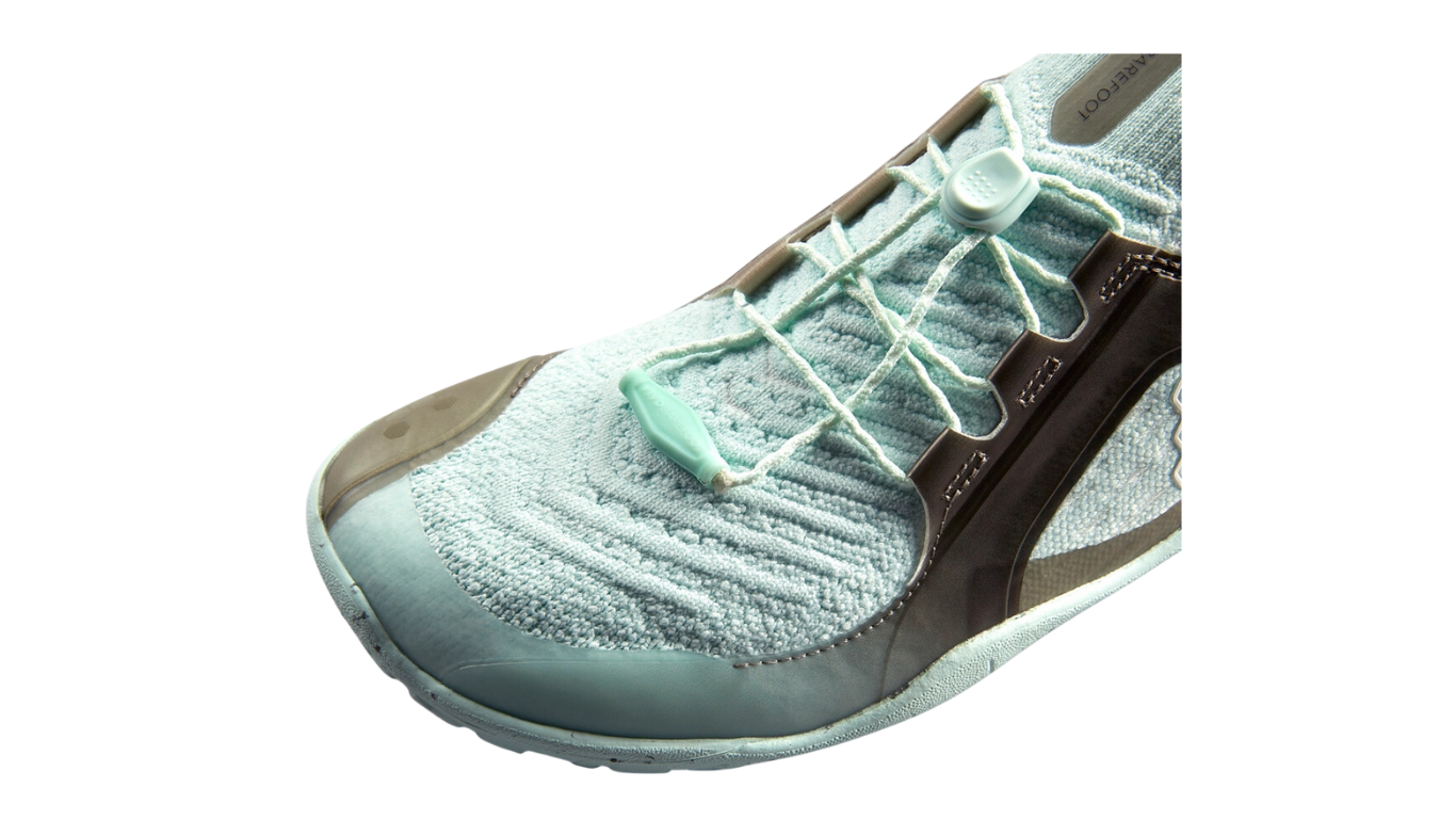 Barfußschuh mit Schnürung, breite Zehenbox, flexible Sohle, geschlossener Fersenbereich, Detailansicht Zehenbox