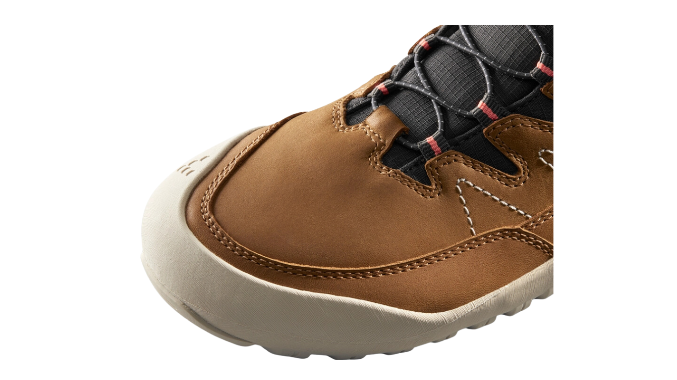 Barfußschuh mit Klettverschluss und Schnürung, breite Zehenbox, flexible Sohle, geschlossener Schaft, geschlossener Fersenbereich, Detailansicht Zehenbox