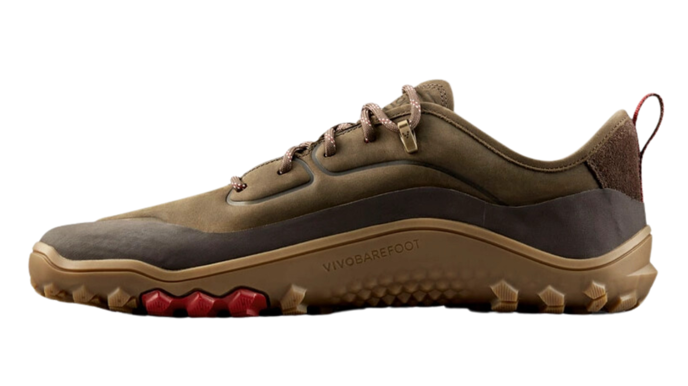 Barfußschuh, geschlossene Zehen und geschlossener Fersenbereich, Schnürung mit Ösen, profilierte Sohle, Einzelschuh, Seitenansicht innen