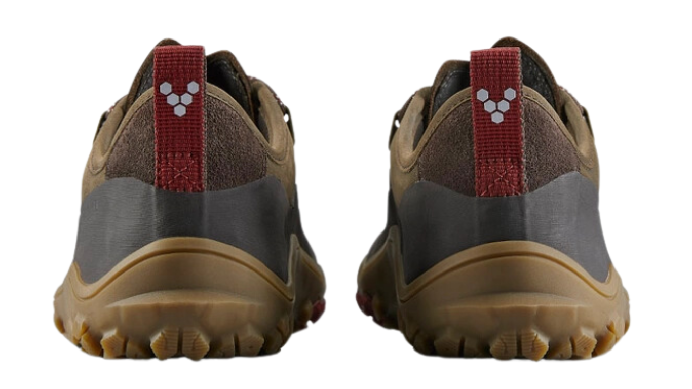 Barfußschuh, geschlossene Zehen und geschlossener Fersenbereich, Schnürung mit Ösen, profilierte Sohle, Rückansicht, Paar