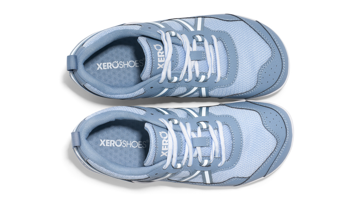 Barfußschuh mit Schnürung, breite Zehenbox, flexible Sohle, geschlossener Fersenbereich, Draufsicht als Paar