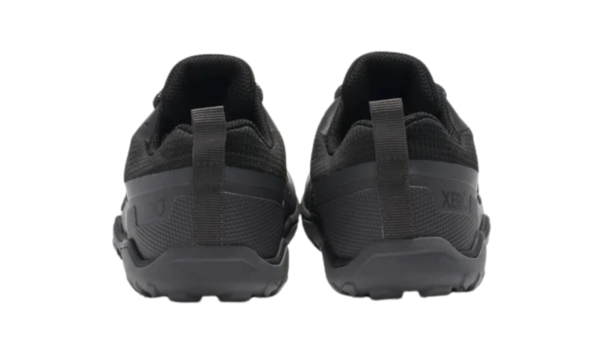 Barfußschuh als Paar, geschlossene Zehen und geschlossener Fersenbereich, Schnürung, profilierte Sohle, Rückansicht
