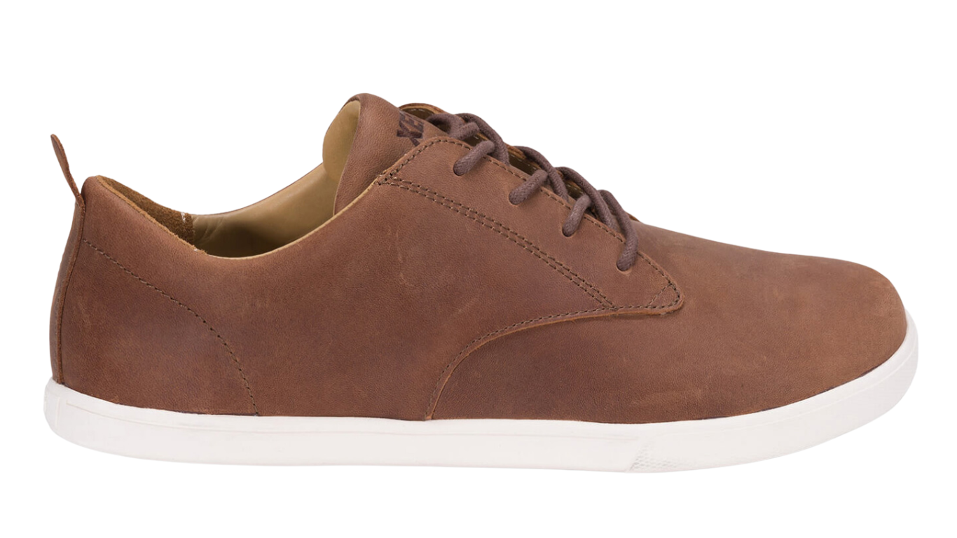 Barfußschuh, geschlossene Zehen und geschlossener Fersenbereich, Schnürung, flexible Sohle, Einzelschuh, Seitenansicht außen