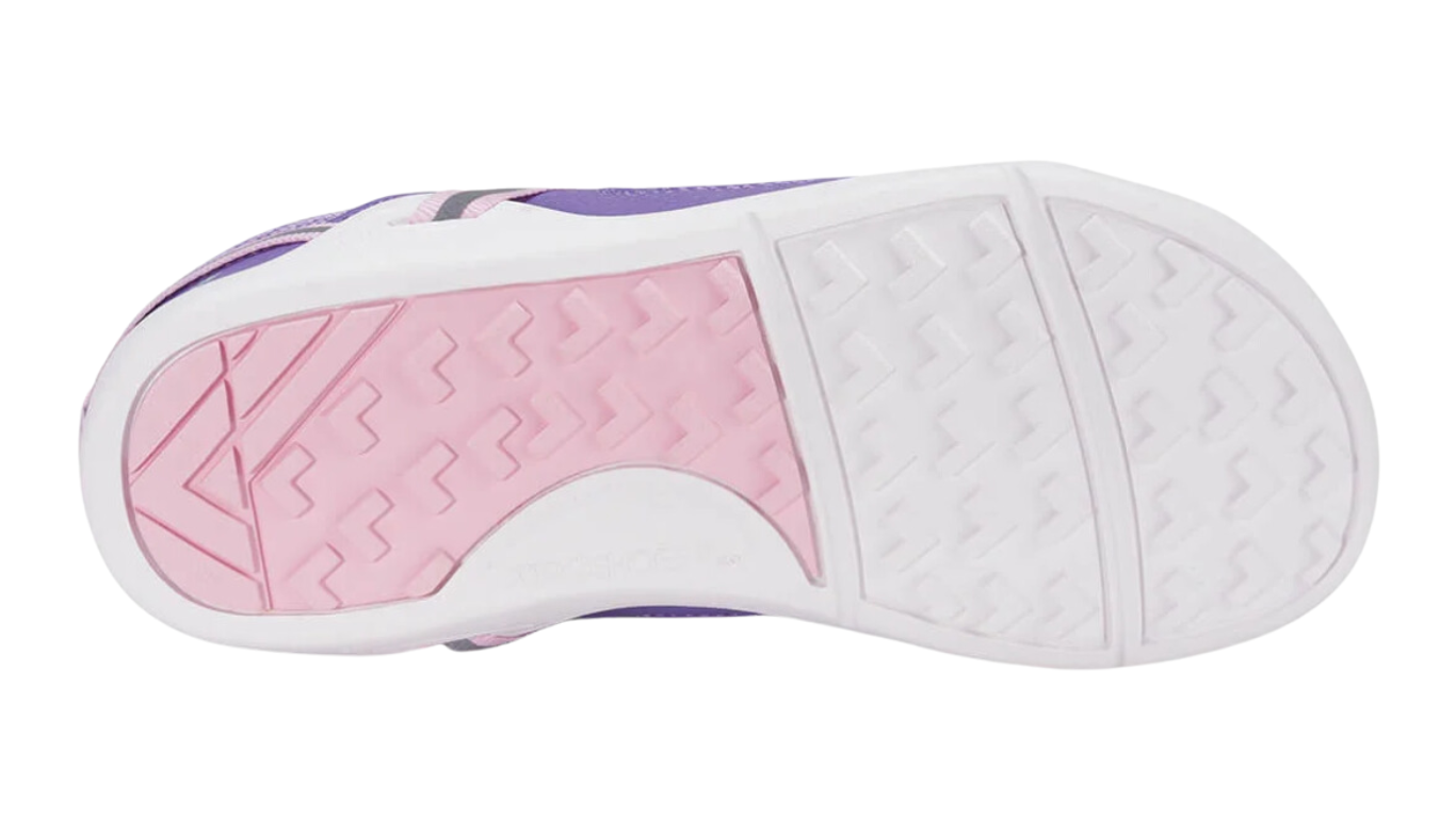 Barfußturnschuh für Kinder als einzelner Schuh, profilierte flexible Sohle, Ansicht von unten.