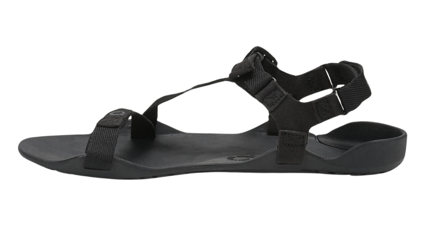 Barfußsandale, offene Zehen und offener Fersenbereich, Riemenkonstruktion mit verstellbaren Riemen, flexible Sohle, Einzelschuh, Seitenansicht innen