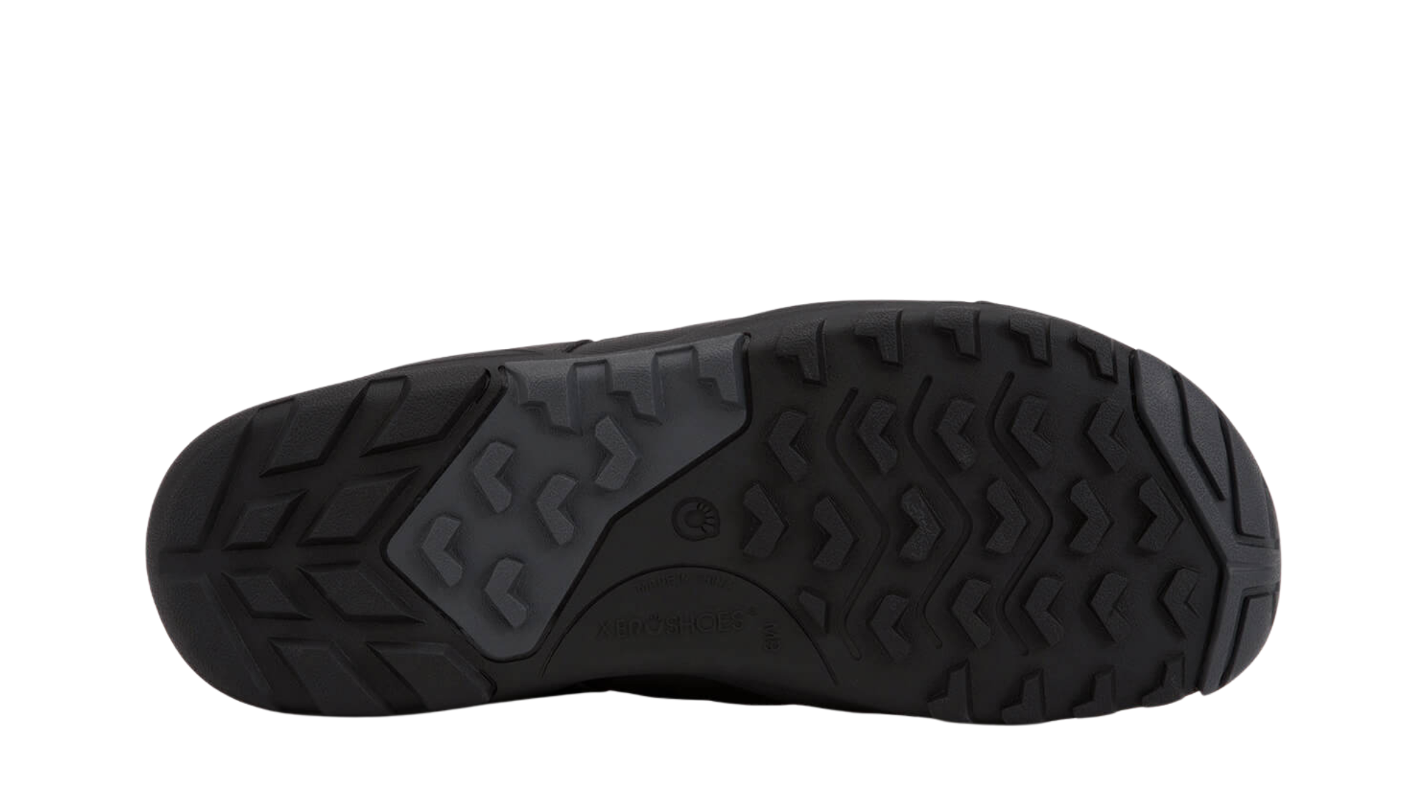 Barfußwinterstiefel, geschlossene Zehen und geschlossener Fersenbereich, Schnürung mit Ösen, profilierte Sohle, einzelner Schuh, Ansicht von unten