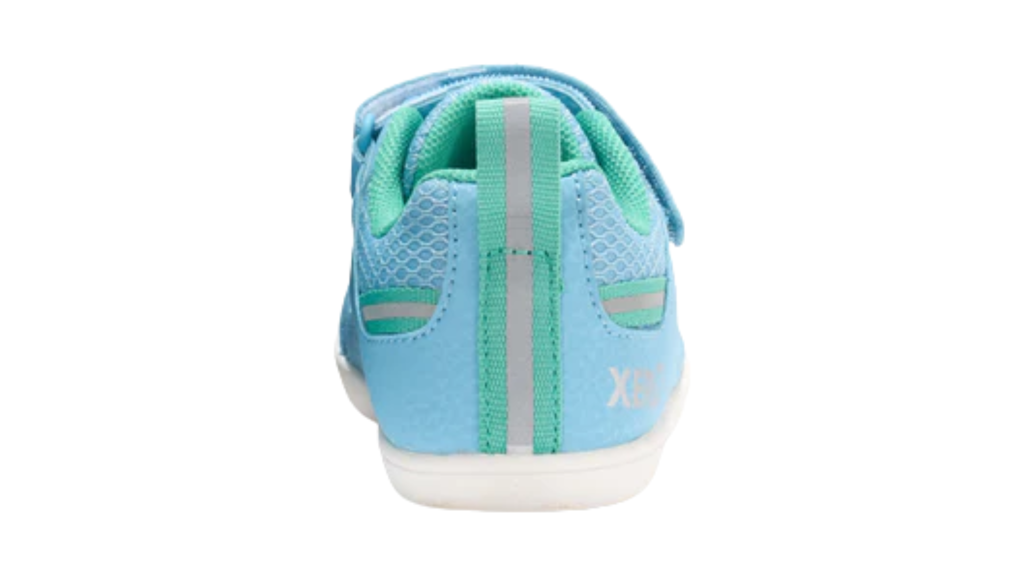 Barfußschuh für Kinder als Einzelschuh, geschlossene Zehen und geschlossener Fersenbereich, Klettverschluss und Schnürung, flexible Sohle, Rückansicht
