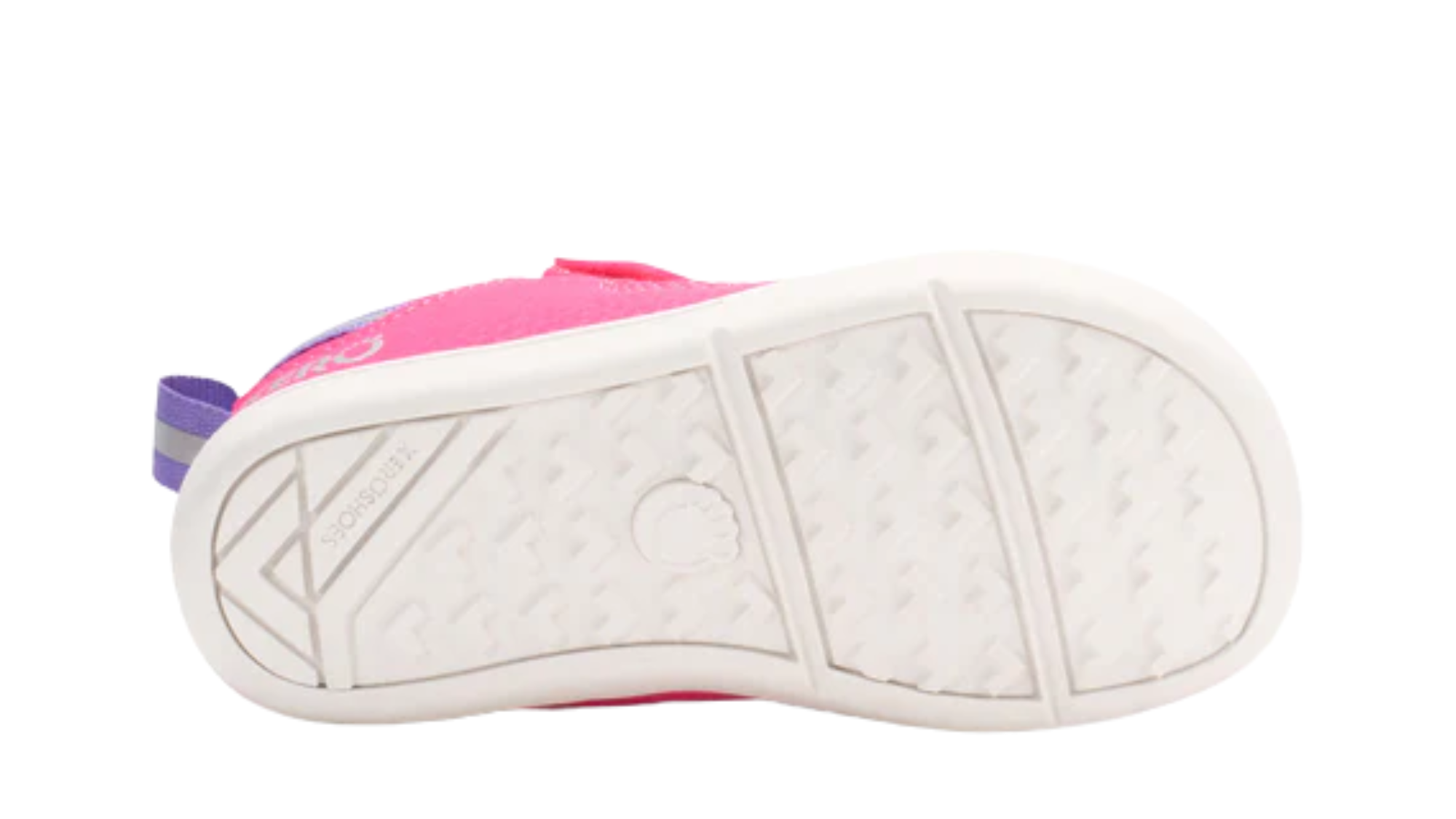 Barfußschuh für Kinder als Einzelschuh, geschlossene Zehen und geschlossener Fersenbereich, Klettverschluss und Schnürung, flexible Sohle, Ansicht von unten