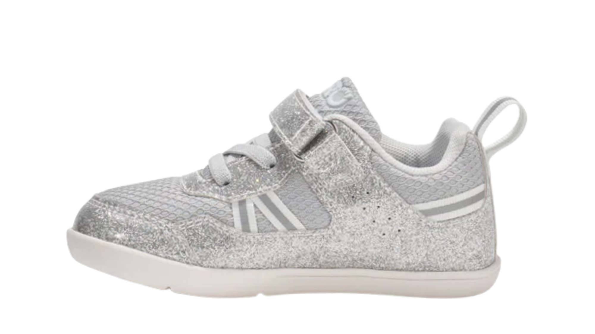 Barfußschuh für Kinder als Einzelschuh, geschlossene Zehen und geschlossener Fersenbereich, Klettverschluss und Schnürung, flexible Sohle, Seitenansicht innen