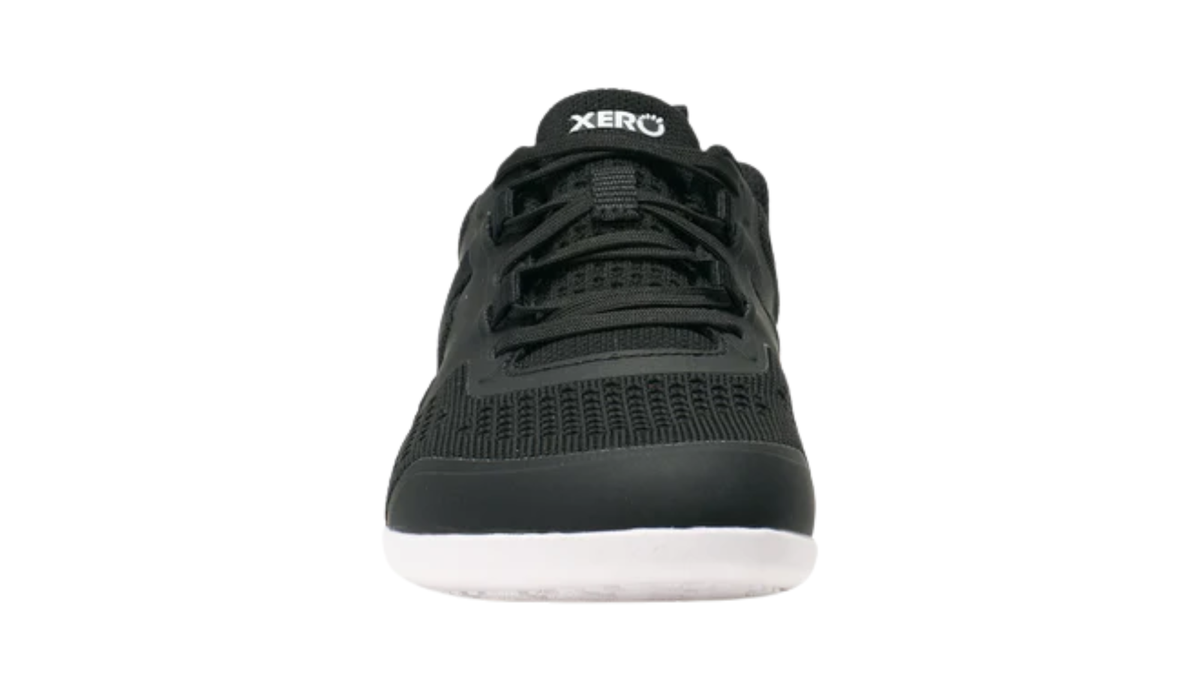 Barfußschuh mit Schnürung, breite Zehenbox, flexible Sohle, geschlossener Fersenbereich, Vorderansicht, einzelner Schuh