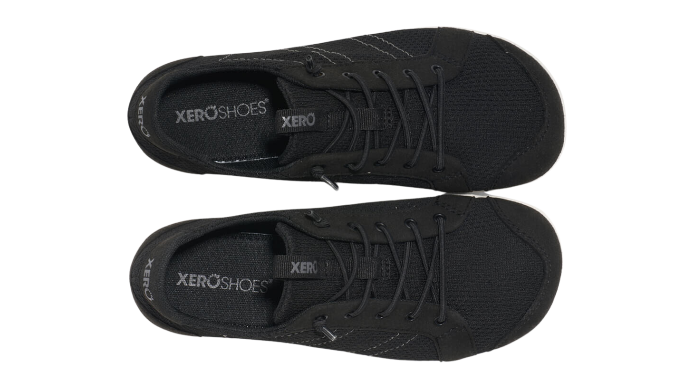 Barfußschuh mit Schnürung, breite Zehenbox, flexible Sohle, geschlossener Fersenbereich, Draufsicht als Paar