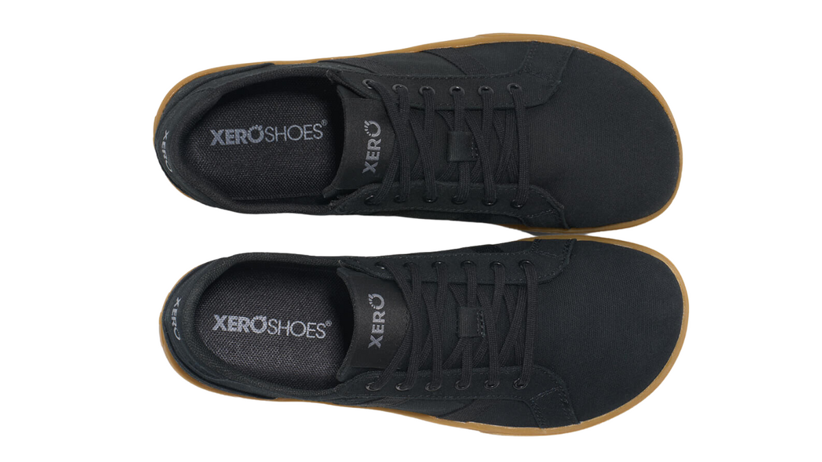 Barfußschuh mit Schnürung, breite Zehenbox, flexible Sohle, geschlossener Fersenbereich, Draufsicht als Paar