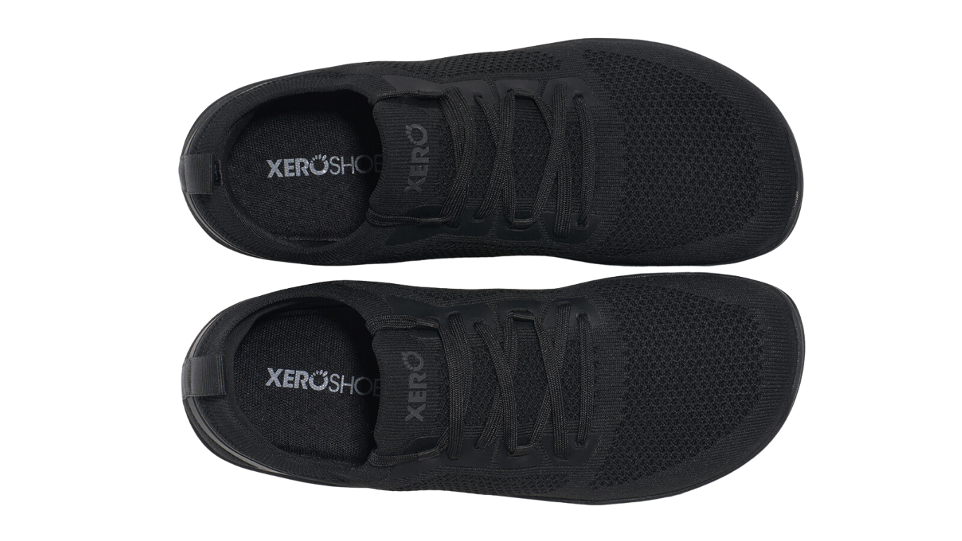 Barfußschuh, geschlossene Zehen und geschlossener Fersenbereich, Schnürung, flexible Sohle, Draufsicht als Paar