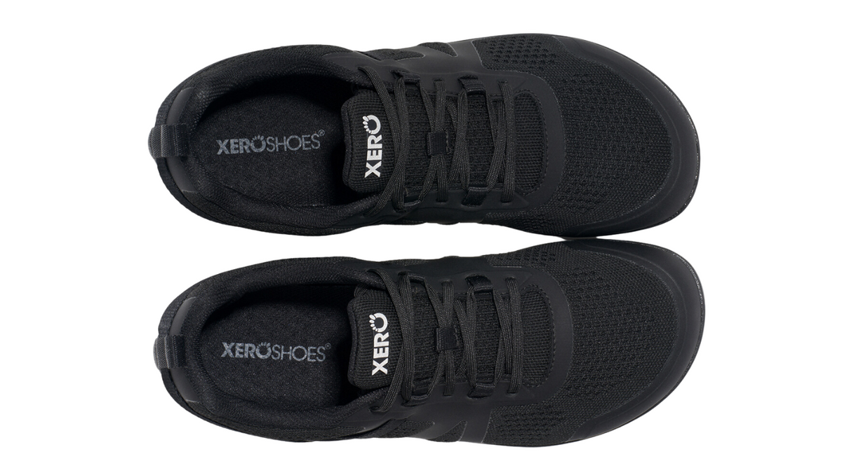 Barfußschuh mit Schnürung, breite Zehenbox, flexible Sohle, geschlossener Fersenbereich, Draufsicht als Paar