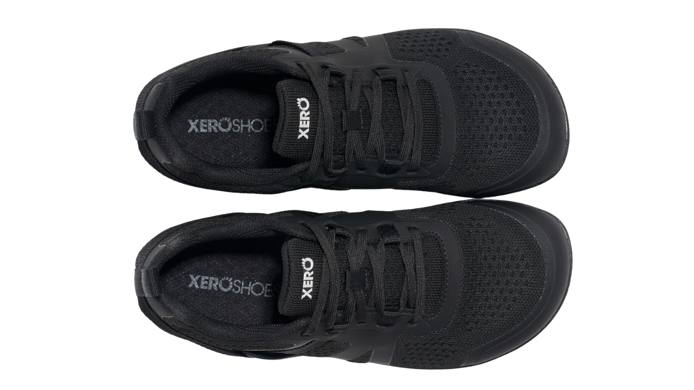 Barfußschuh mit Schnürung, breite Zehenbox, flexible Sohle, geschlossener Fersenbereich, Draufsicht als Paar