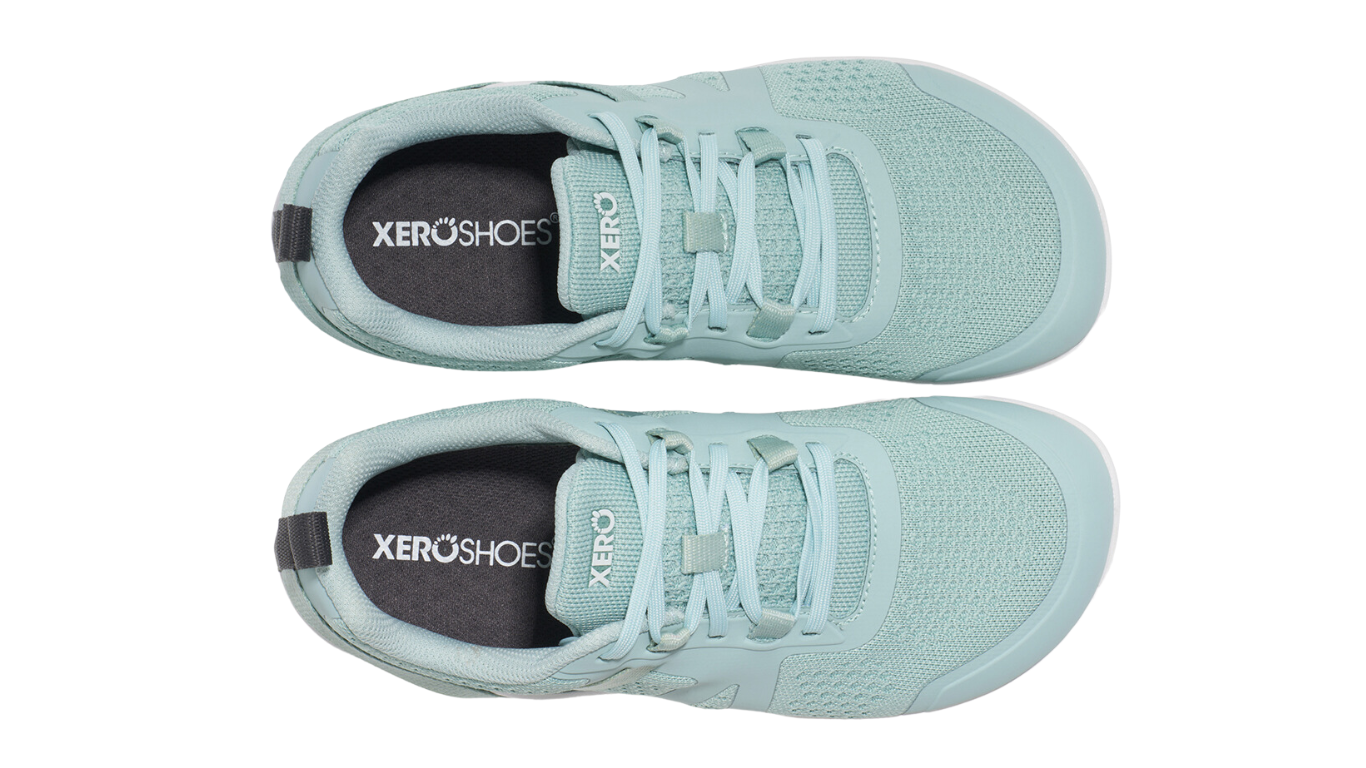 Barfußschuh mit Schnürung, breite Zehenbox, flexible Sohle, geschlossener Fersenbereich, Draufsicht als Paar