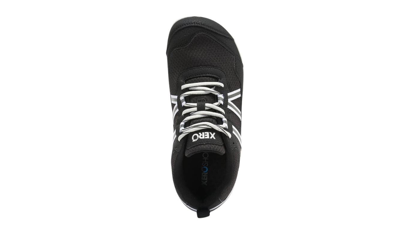 Barfußschuh mit Schnürung, breite Zehenbox, flexible Sohle, geschlossener Fersenbereich, Draufsicht einzelner Schuh