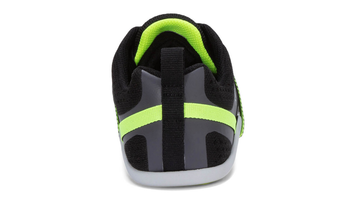Barfußschuh mit Schnürung, breite Zehenbox, flexible Sohle, geschlossener Fersenbereich, Rückansicht