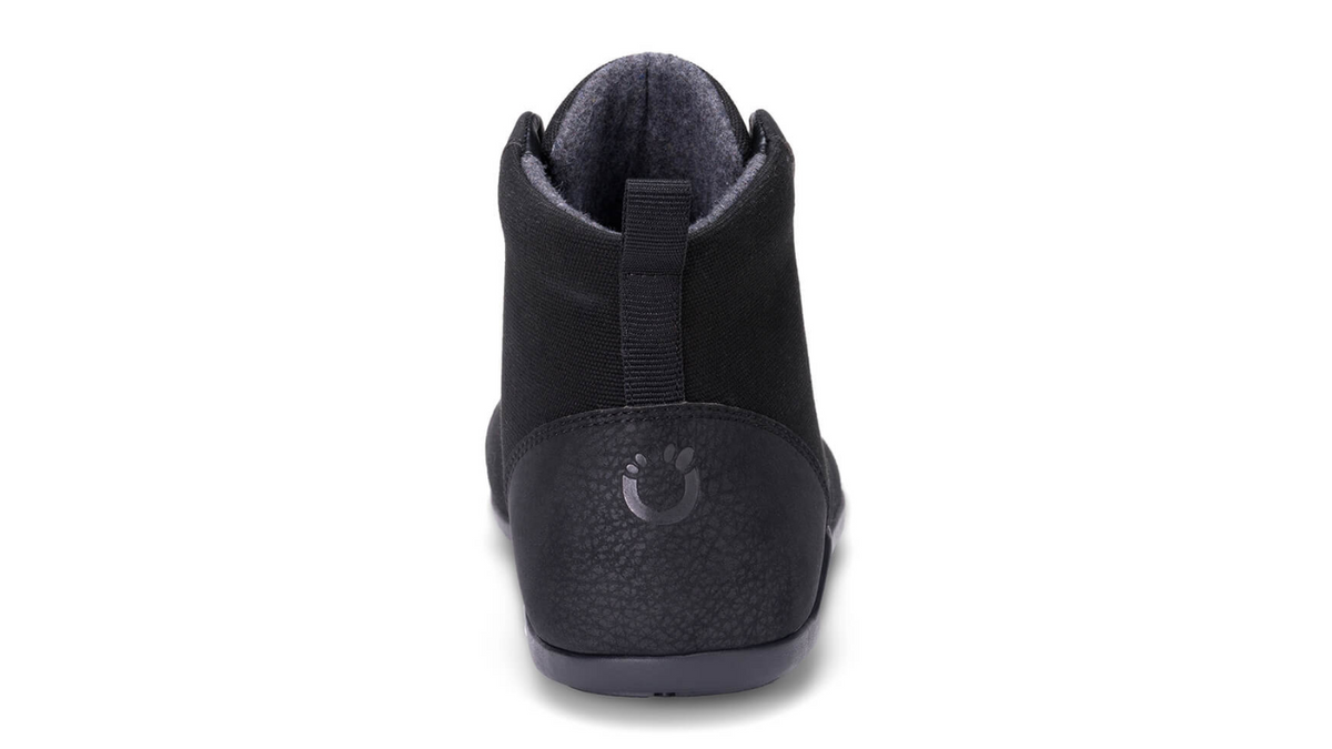 Barfußstiefel mit Schnürung, breite Zehenbox, flexible Sohle, geschlossener Schaft, geschlossener Fersenbereich, Rückansicht