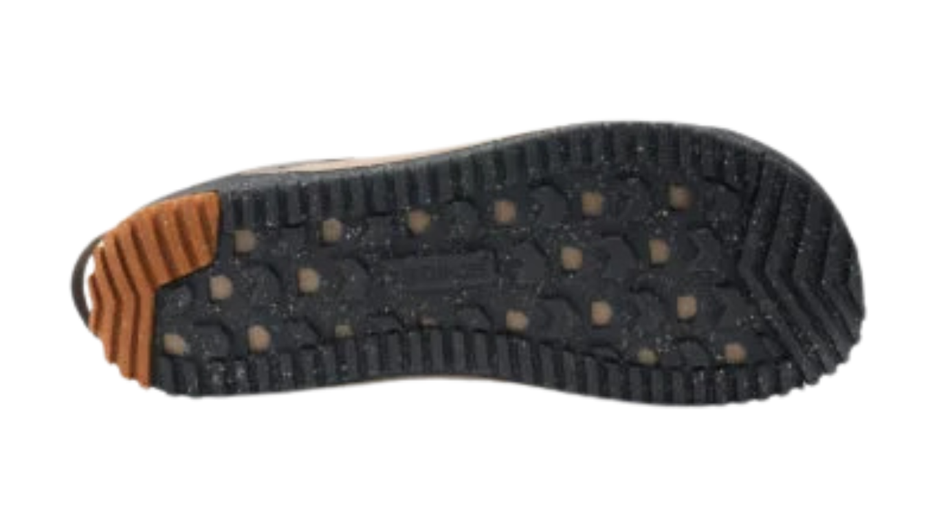 Barfußwanderschuh Halbschuh für Erwachsene als einzelner Schuh, breite Zehenbox, geschlossene Zehen, geschlossener Fersenbereich, Schnürung, Ansicht von unten