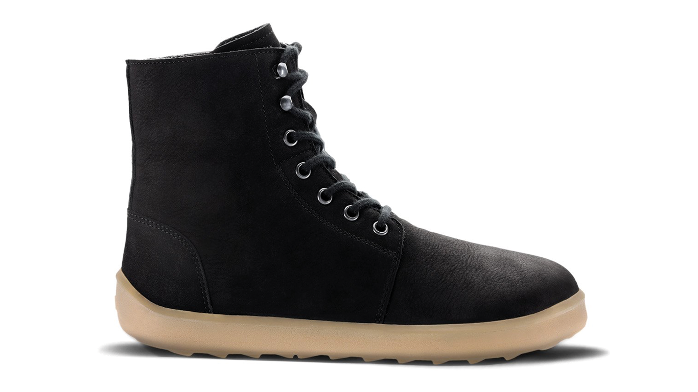 Barfußwinterschuh für Erwachsene, knöchelhoch, breite Zehenbox, geschlossene Zehen, geschlossene Ferse, flexible Sohle, Seitenansicht außen