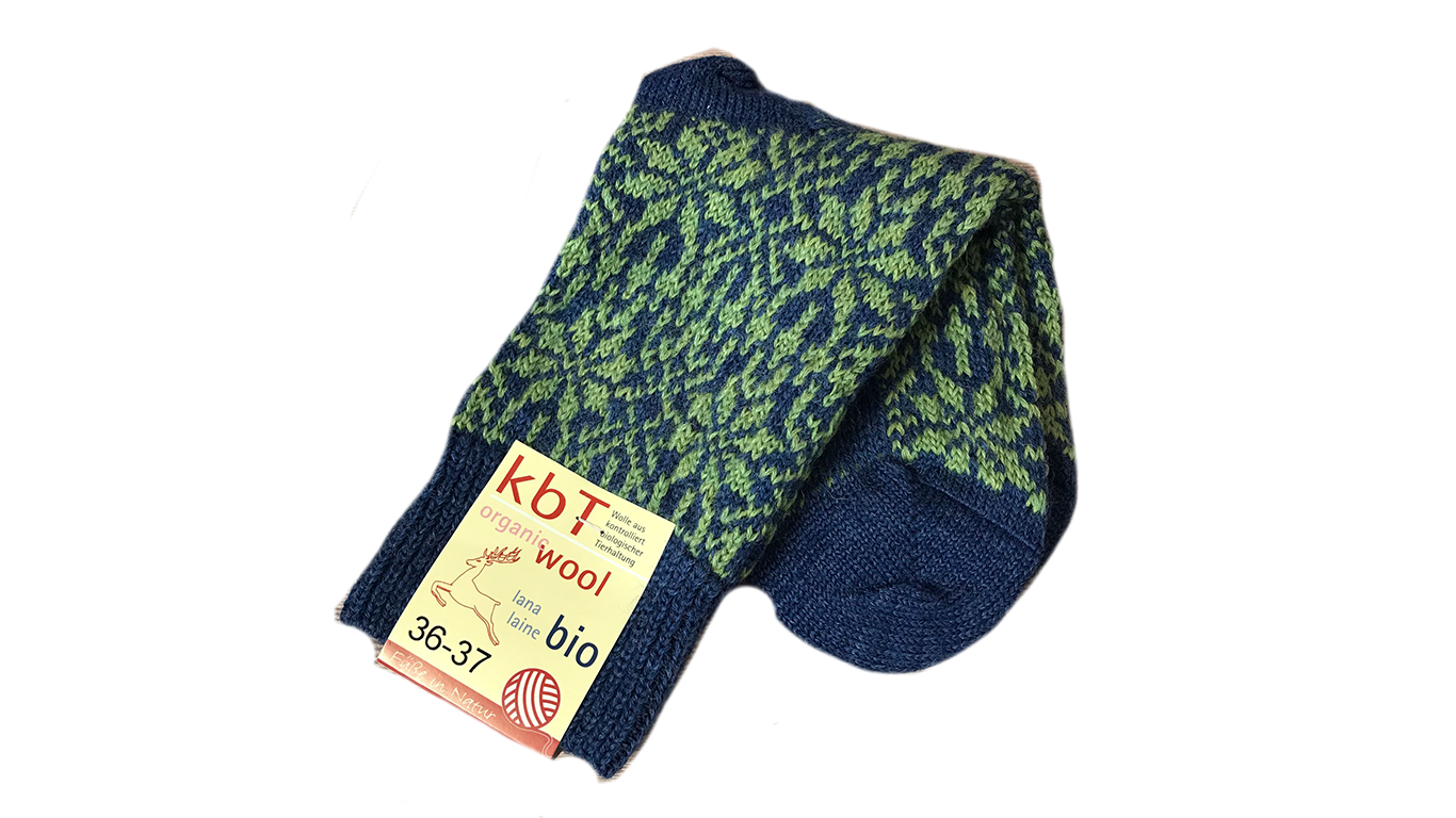 Socken ohne separate Zehen, wadenhoher Schaft, elastischer Bund, mehrfarbiges Muster, verstärkter Fersen- und Zehenbereich, Draufsicht