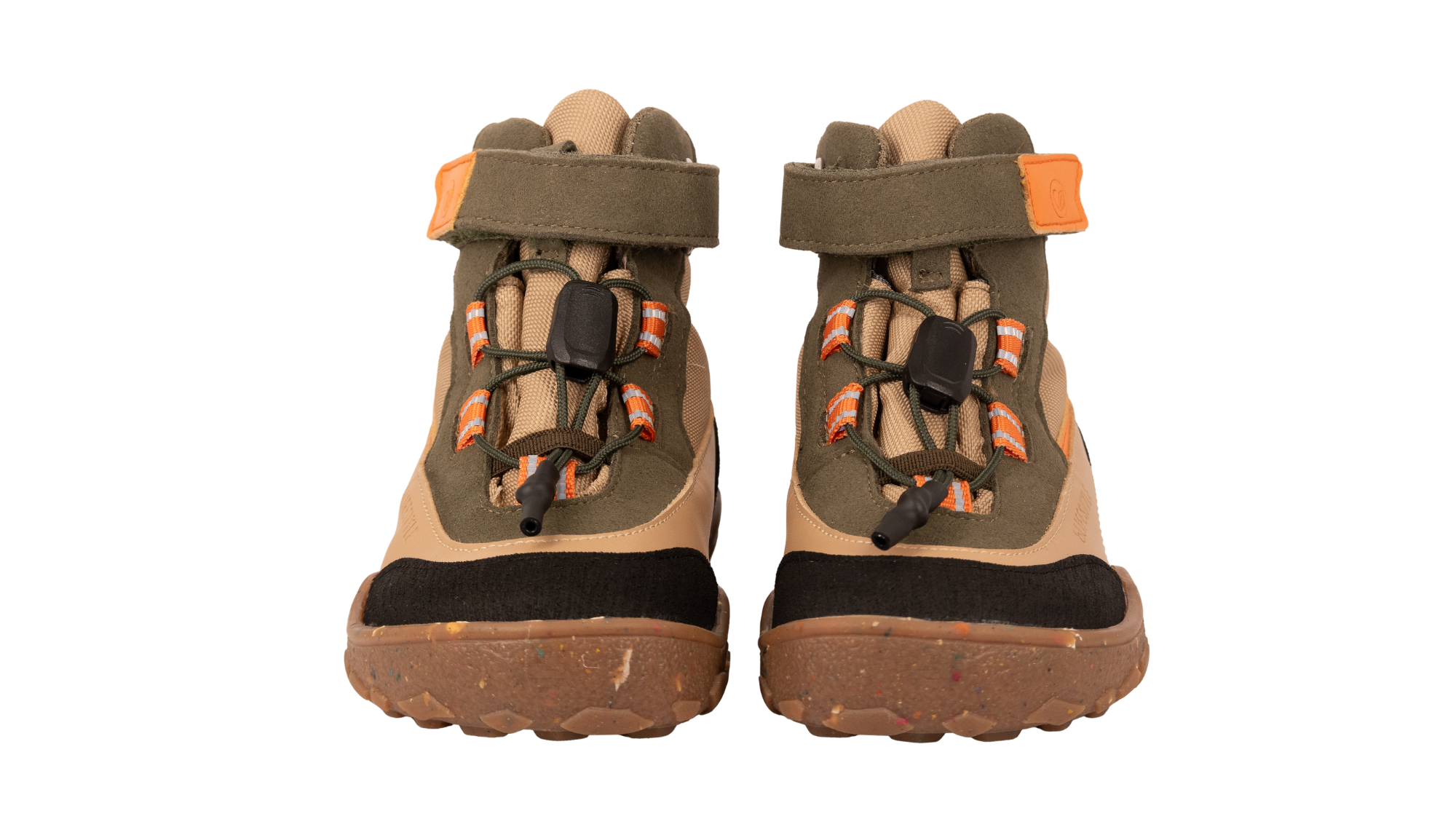 Barfußstiefel als Paar mit Klettverschluss und Schnürung, breite Zehenbox, Draufsicht