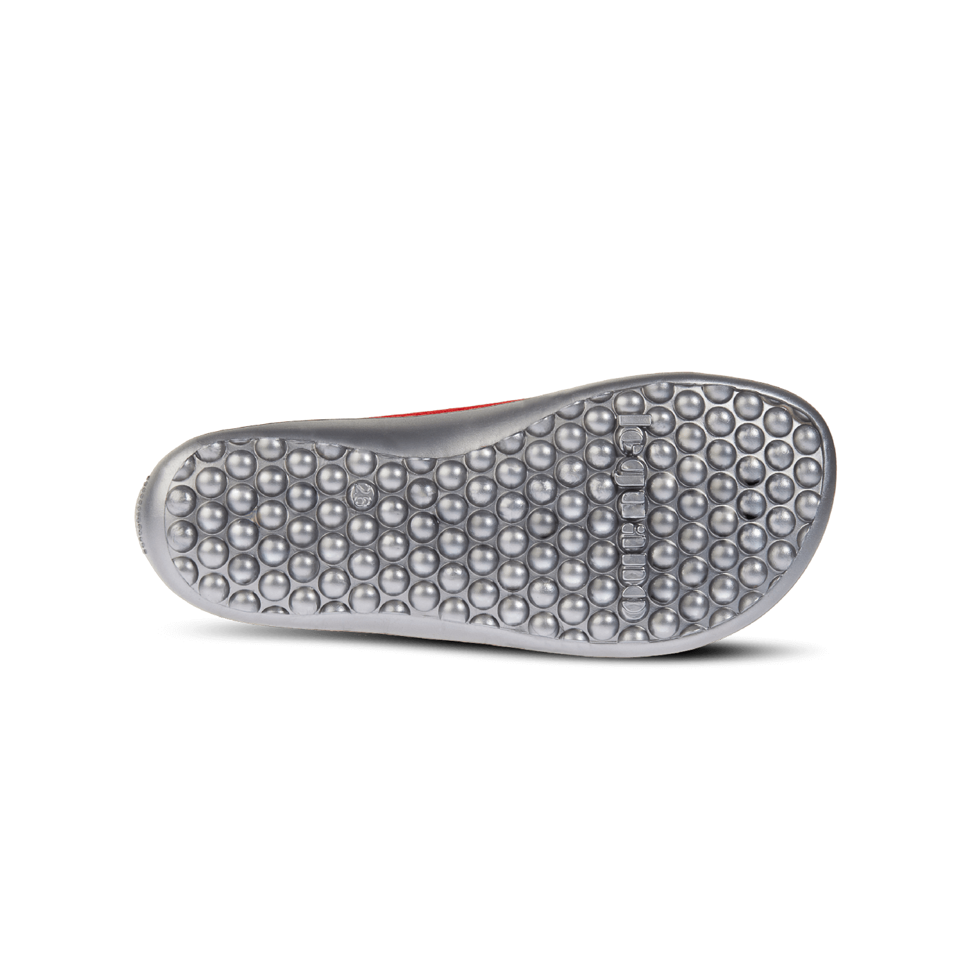 Barfußschuh mit flexibler Laufsohle und runden Profilnoppen, Ansicht von unten