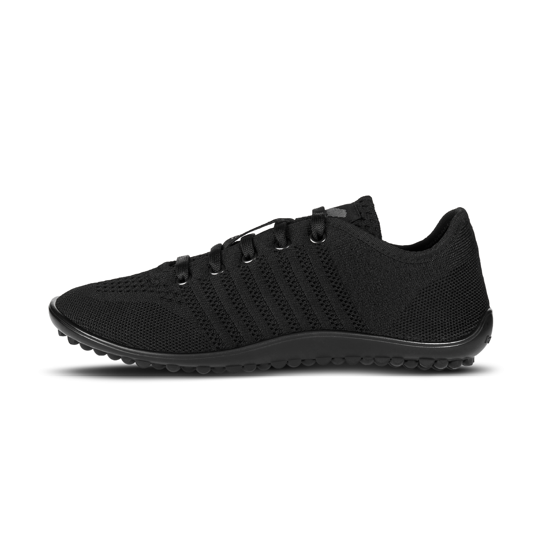 Barfußschuh mit Schnürsenkeln, geschlossener Zehenbox und geschlossenem Fersenbereich, flexible profilierte Sohle, Seitenansicht innen
