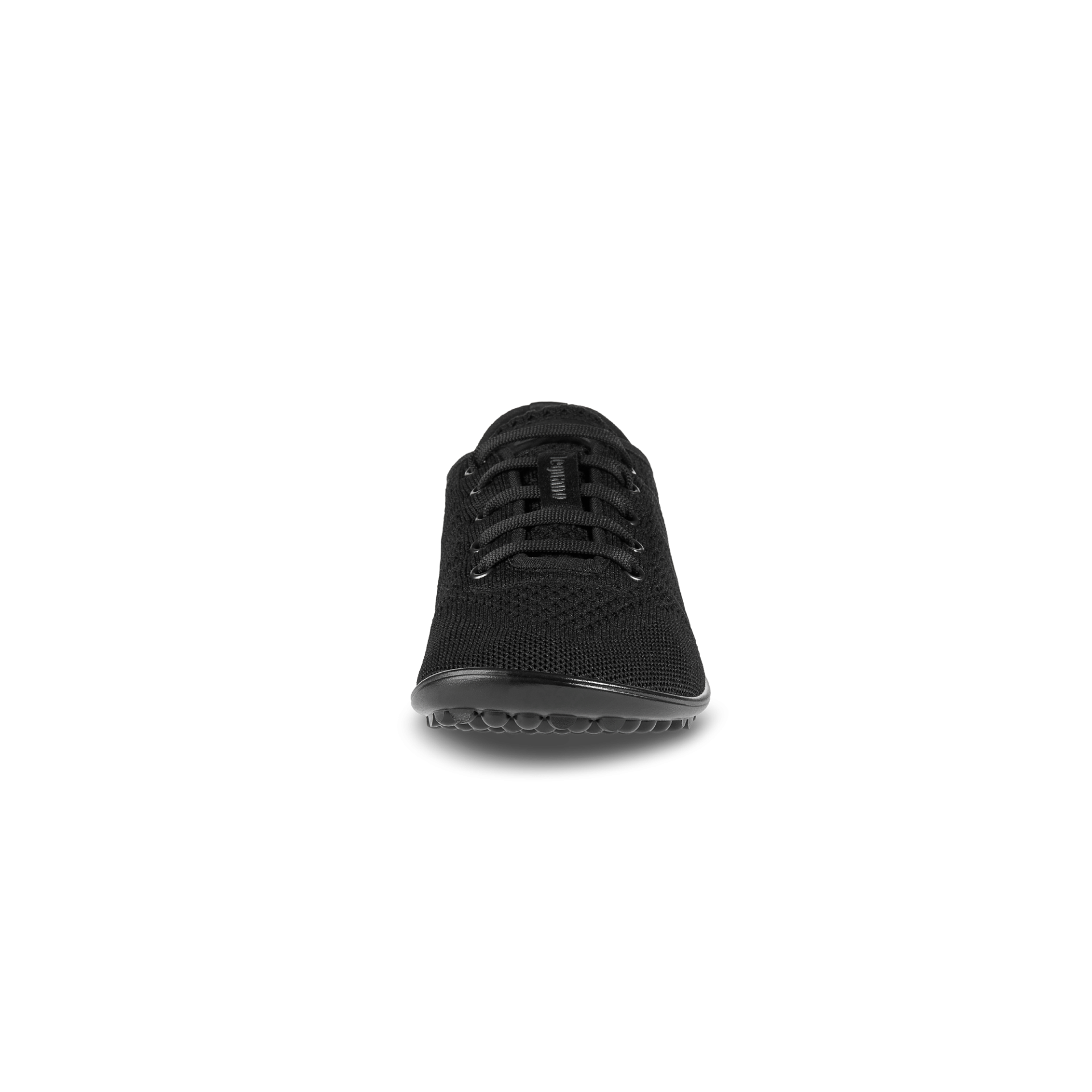 Barfußschuh mit Schnürsenkeln, geschlossener Zehenbox und geschlossenem Fersenbereich, flexible Sohle mit runden Profilnoppen, Vorderansicht