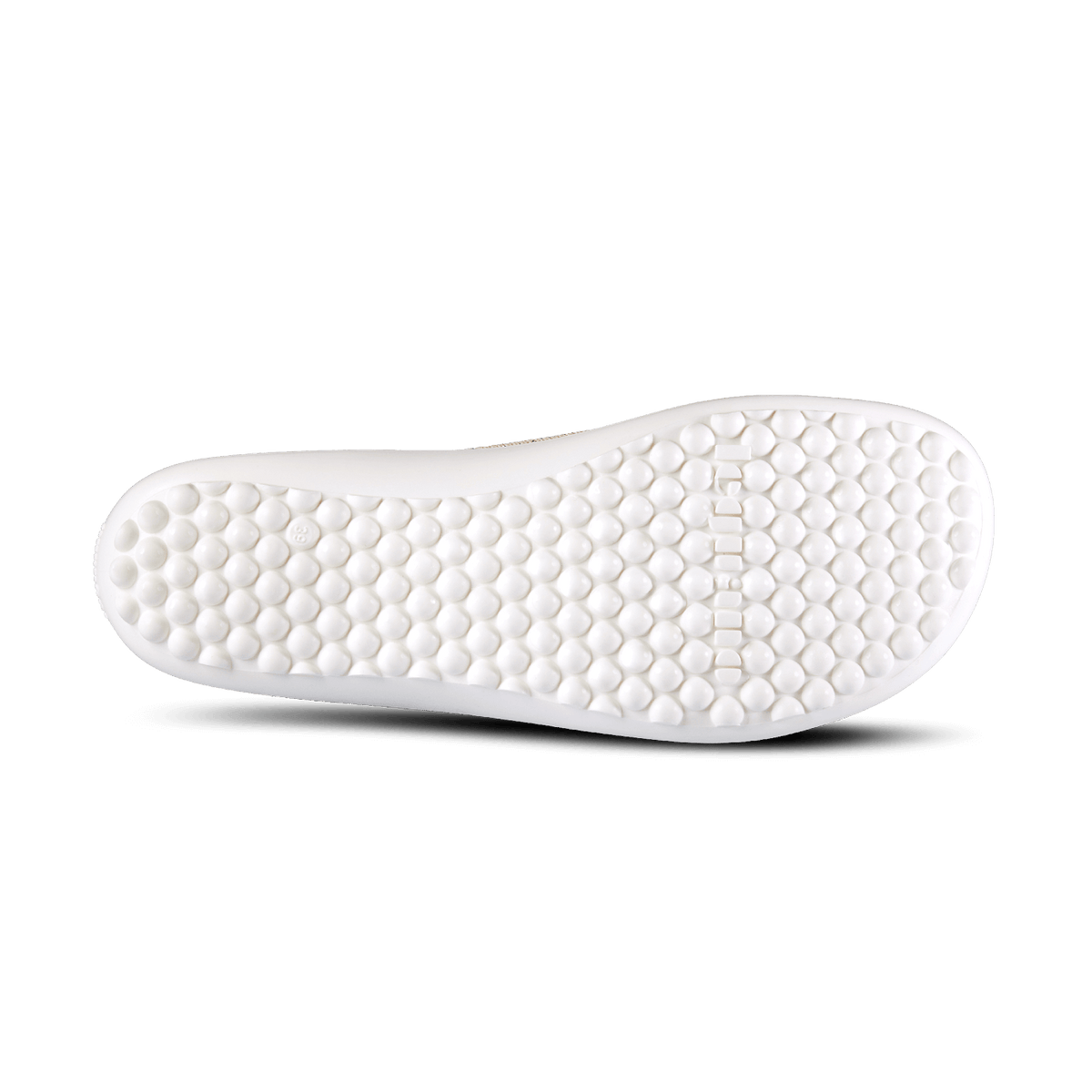 Barfußschuh mit flexibler Laufsohle und runden Profilnoppen, Ansicht von unten